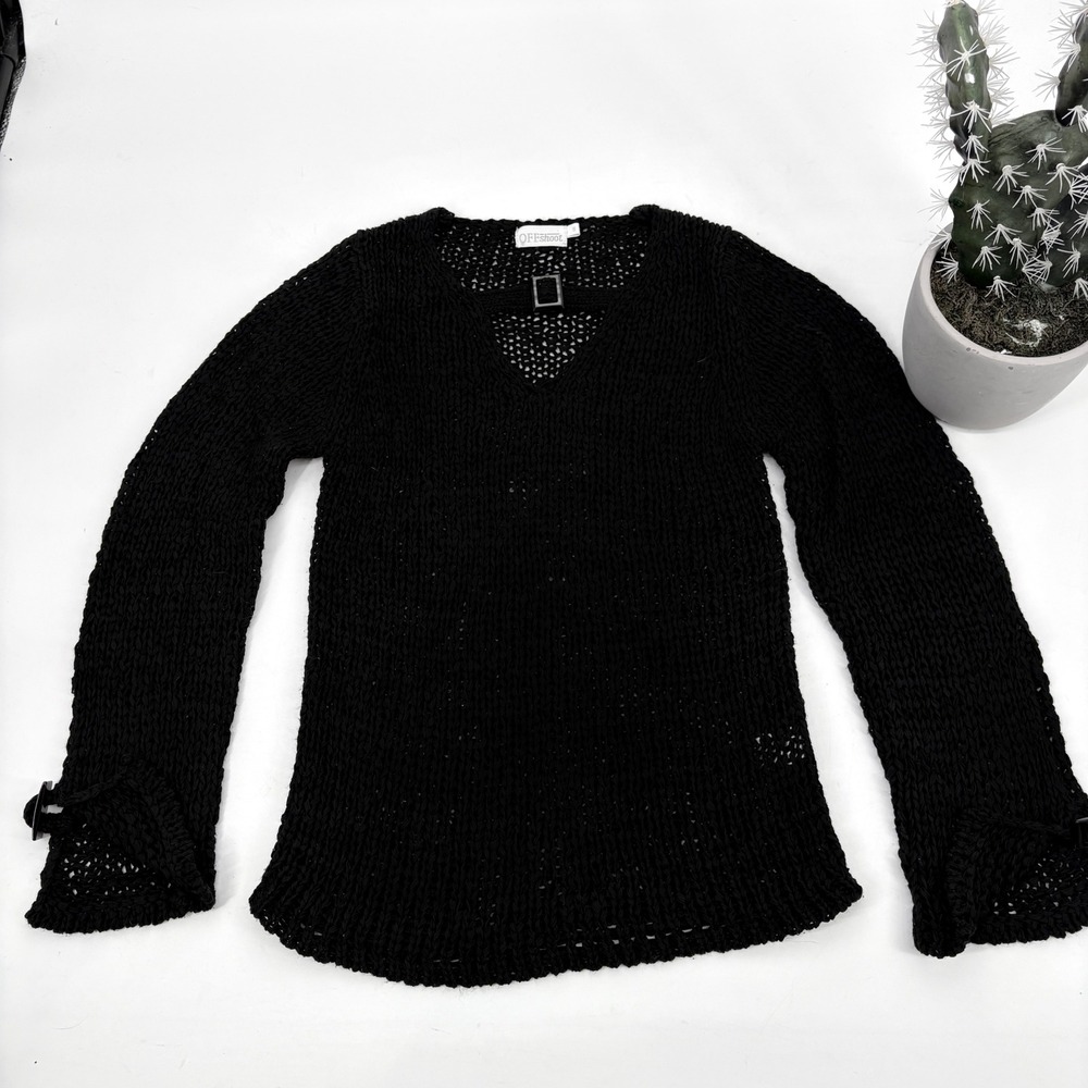 OFFshoot Open Knit Crochet Knit Sweater V-Neck Black Small